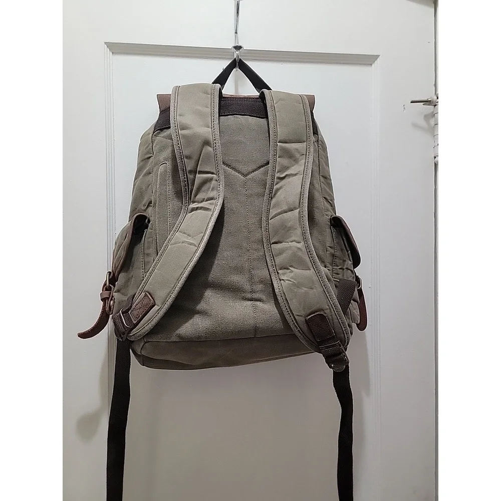 Distressed Heavy Duty Green Canvas & Leather Backpack OKPTA1519426, OK.0973628